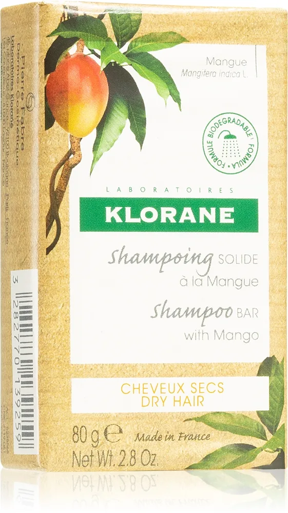 Klorane Mango Shampoo Bar palashampoo ravitsemaan ja tuomaan kiiltoa 80 g