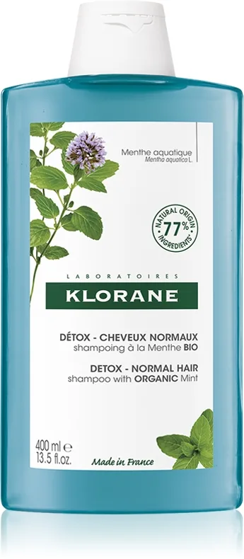 Klorane Organic Mint puhdistava detox-shampoo normaaleille hiuksille 400 ml