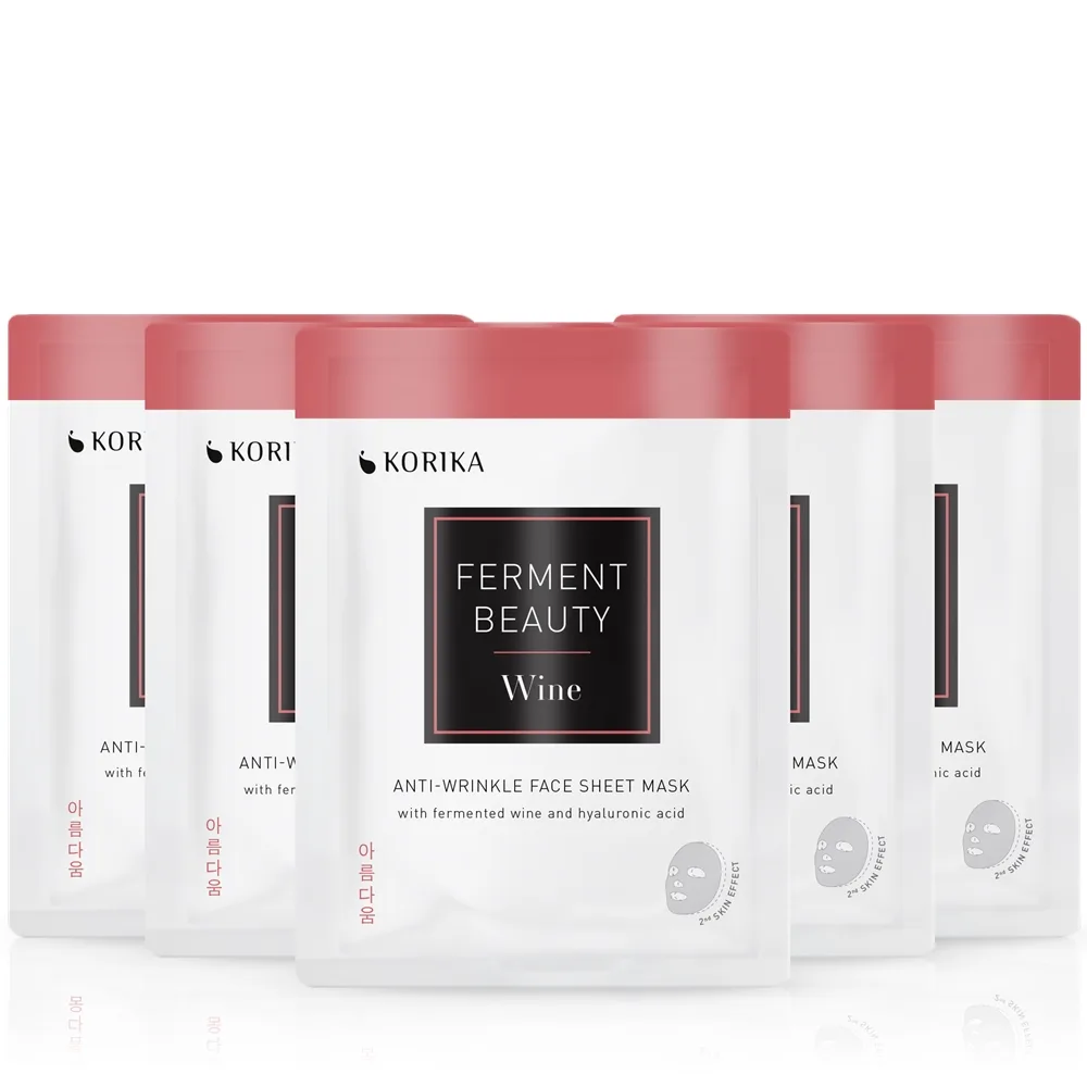 KORIKA FermentBeauty Set of 5 Anti-wrinkle Face Sheet Masks with Fermented Wine and Hyaluronic Acid set med masker till förmånligt pris