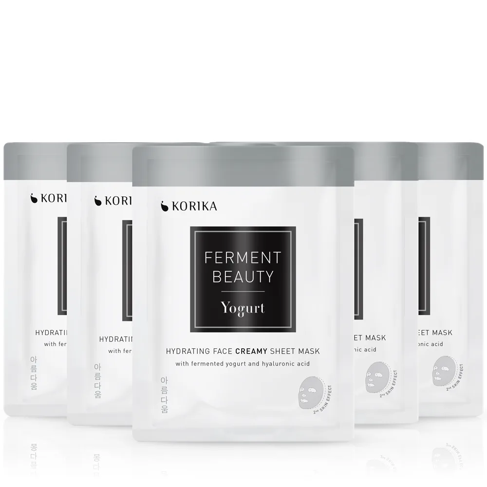 KORIKA FermentBeauty Set of 5 Hydrating Face Sheet Masks with Fermented Yogurt and Hyaluronic Acid set med masker till förmånligt pris