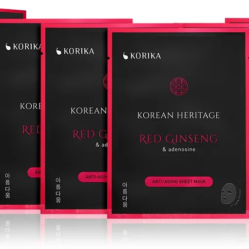 KORIKA Korean Heritage Red Ginseng & Adenosine Anti-aging Sheet Mask set med masker till förmånligt pris med effekt mot åldrande och för bättre fasthe