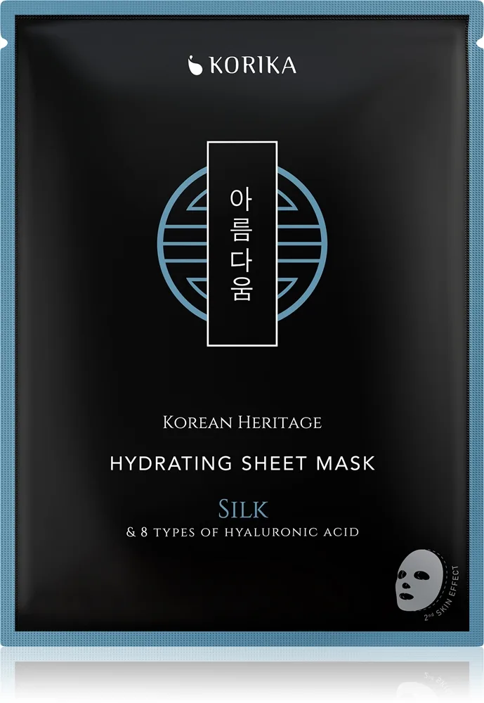KORIKA Korean Heritage Silk & 8 Types of Hyaluronic Acid Hydrating Sheet Mask Fuktgivande arkmask för ansiktet 25 g