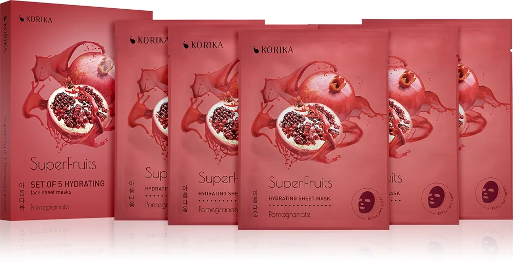 KORIKA SuperFruits Pomegranate - Set of 5 Hydrating Face Sheet Masks kasvonaamiosetti edullisempaan hintaan kosteuttava vaikutus Pomegranate