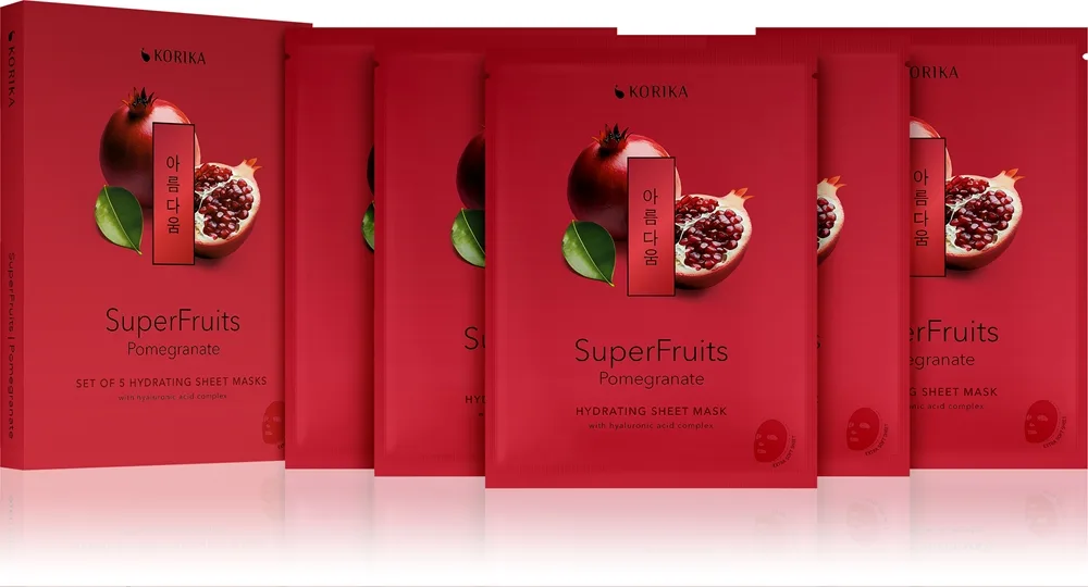 KORIKA SuperFruits Pomegranate - Set of 5 Hydrating Face Sheet Masks kasvonaamiosetti edullisempaan hintaan kosteuttava vaikutus 5x25 g