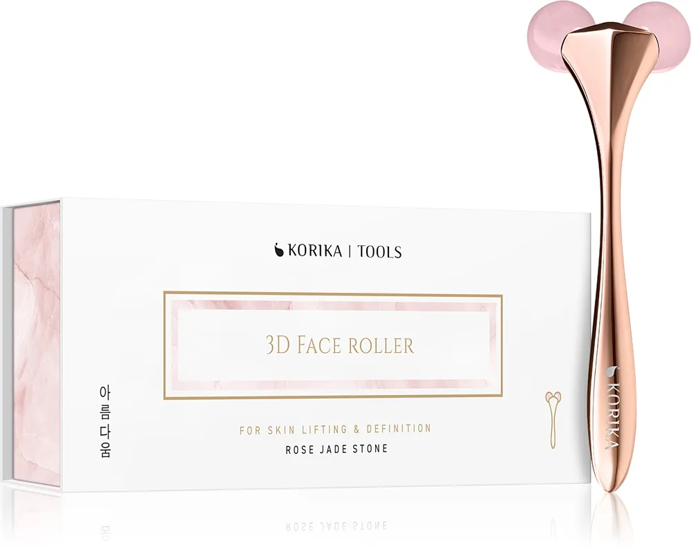 KORIKA Tools 3D Face Roller Rose Jade Stone hierontarulla kasvoille Rose Jade Stone