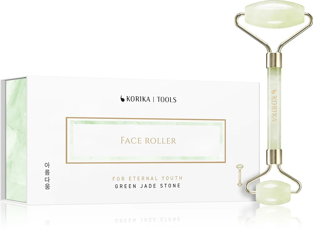 KORIKA Tools Face Roller Green Jade Stone hierontarulla kasvoille Jade Roller Green