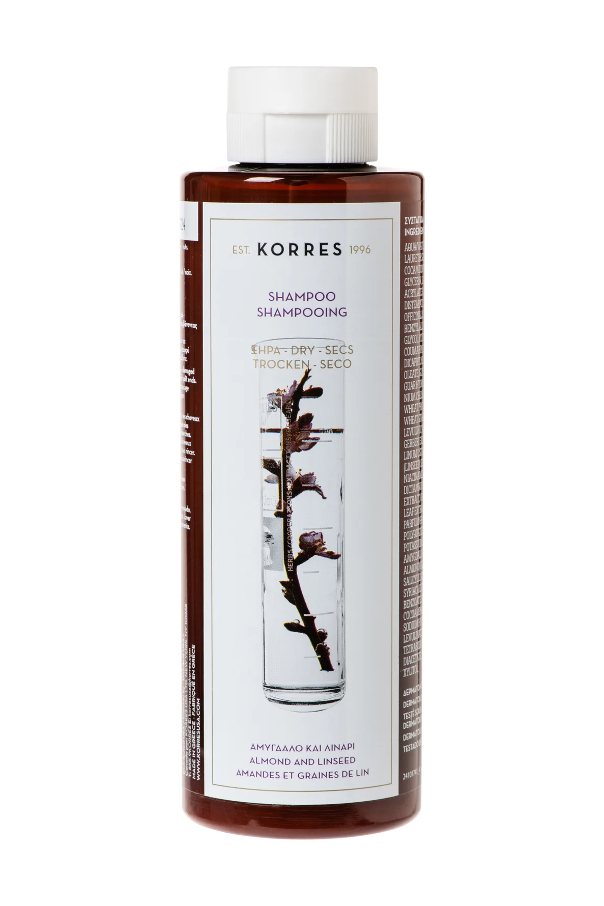 Korres Almond & Linseed shampoo kuiville ja vaurioituneille hiuksille 250 ml