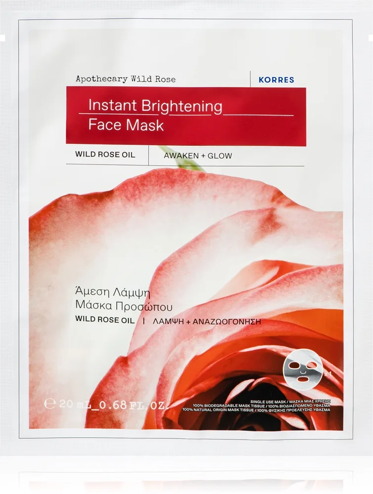 KORRES Apothecary Wild Rose strålende hud med øjeblikkelig effekt Sheet Mask
