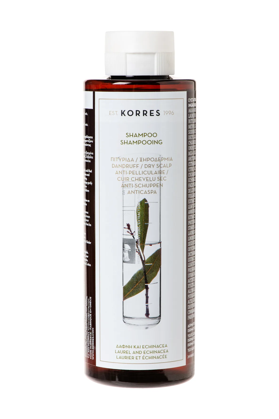Korres Laurel & Echinacea hilsettä ehkäisevä shampoo kuivalle iholle 250 ml