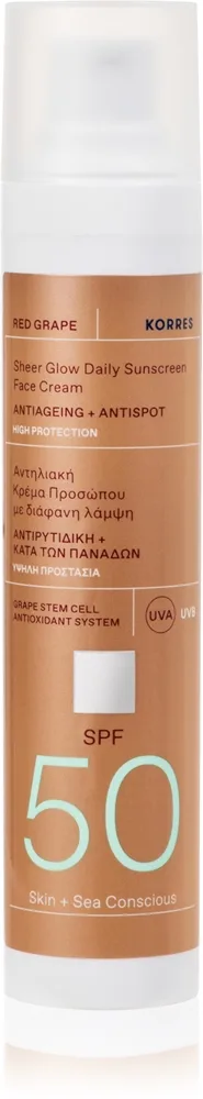 Korres Red Grape Sheer Glow Solkräm med uppljusande effekt SPF 50 50 ml
