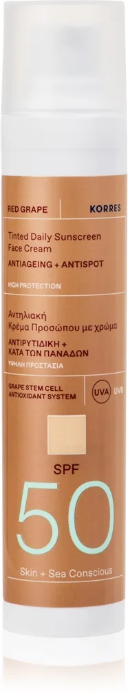 KORRES Red Grape tonet solcreme til ansigtet SPF50 - anti-aging og antipigmentering Solcreme