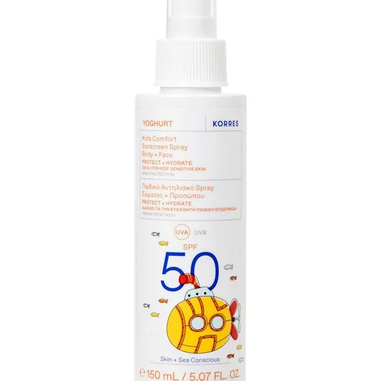 KORRES YOGHURT komfort solskyddsspray för barn för ansikte och kropp SPF50 Solkräm