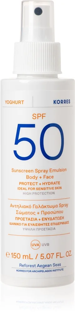 Korres Yoghurt Sunscreen Solcreme lotion på spray til ansigt og krop SPF 50+ 150 ml