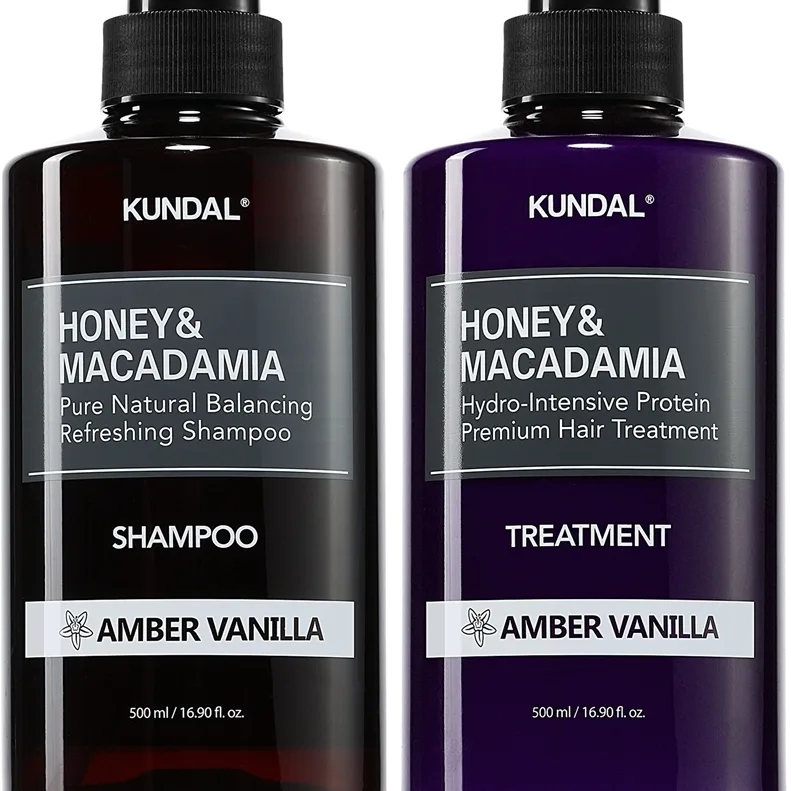 KUNDAL Honey & Macadamia Amber Vanilla setti kuiville ja vaurioituneille hiuksille