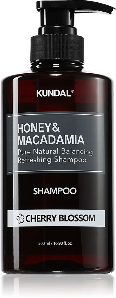 KUNDAL Honey & Macadamia Cherry Blossom luonnollinen shampoo kuiville ja vaurioituneille hiuksille 500 ml