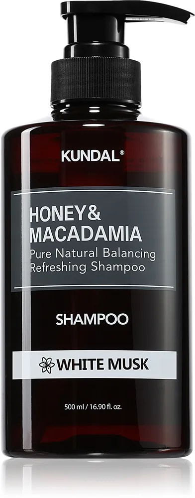 KUNDAL Honey & Macadamia White Musk luonnollinen shampoo kuiville ja vaurioituneille hiuksille 500 ml