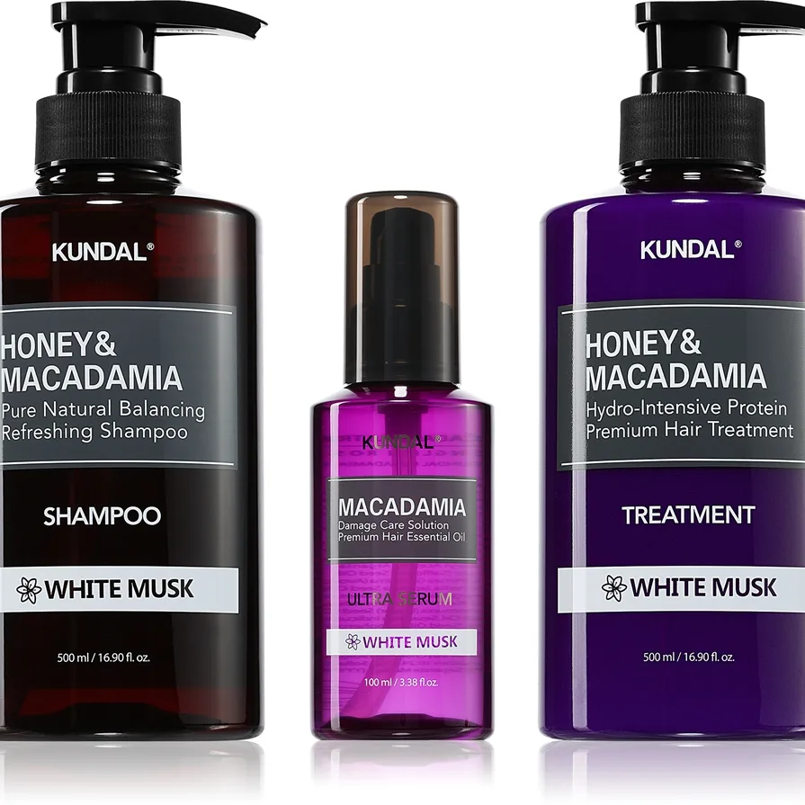 KUNDAL Honey & Macadamia White Musk setti kuiville ja vaurioituneille hiuksille