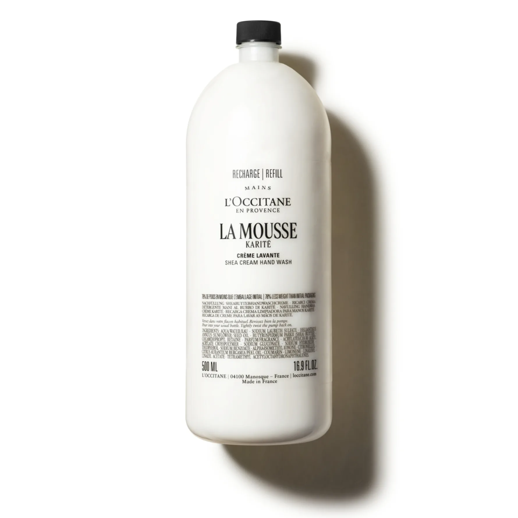 L’Occitane Shea Butter La Mousse Krämig flytande tvål för händer Påfyllning 500 ml