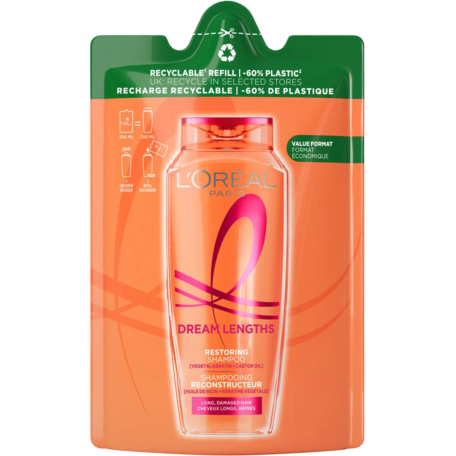 L'Oréal Paris L'oréal Paris Elvital Dream Length Shampoo Refill For Long Hair 250 Ml - Nude - 250 ML