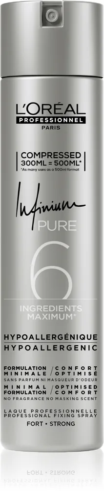 L’Oréal Professionnel Infinium Pure hypoallergeeninen hiuslakka vahva pito hajusteeton 500 ml