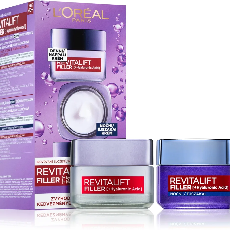 L’Oréal Paris Revitalift Filler ryppyjä ehkäisevä päivä- ja yövoide sisältää hyaluronihappoa