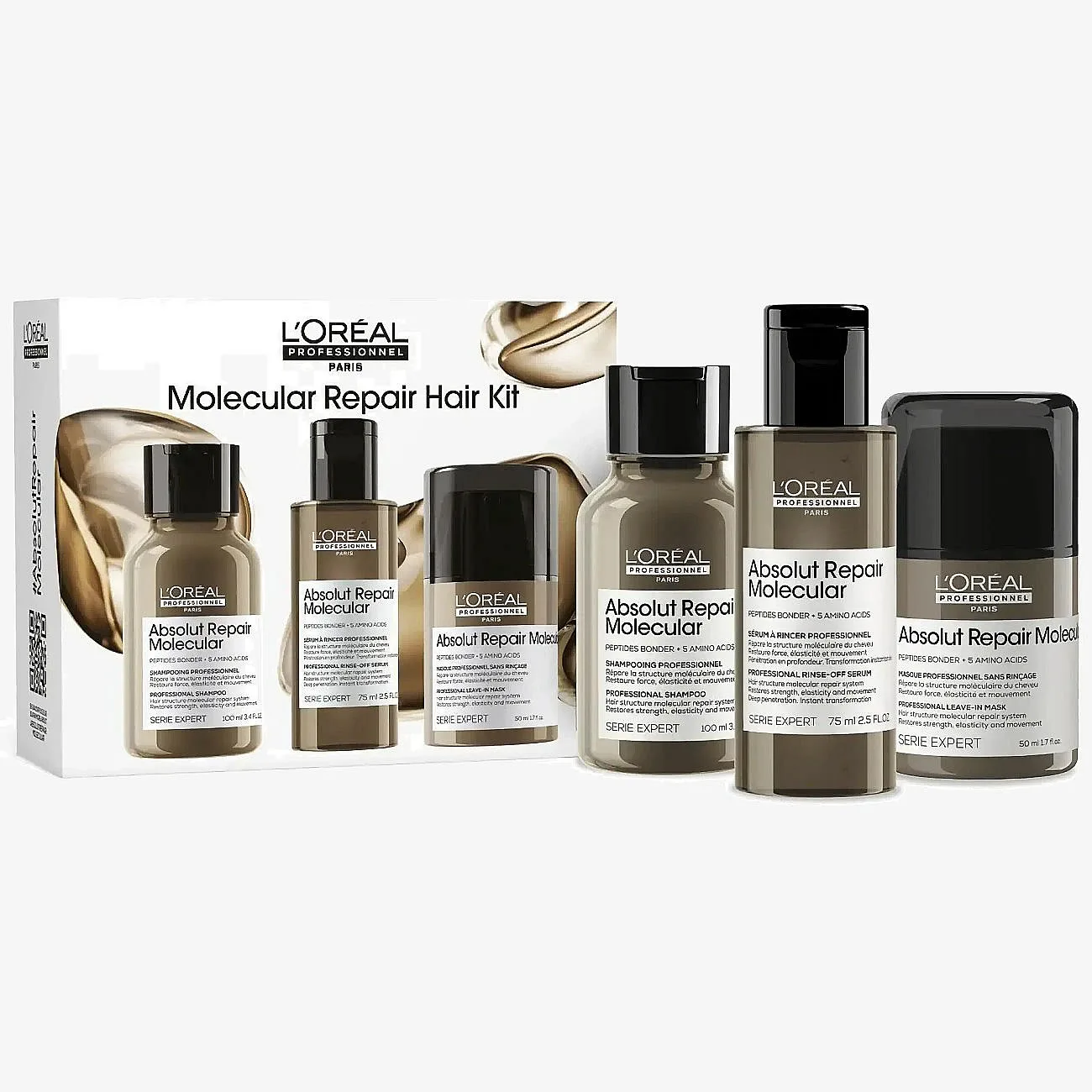 L'Oréal Professionnel L'oréal Professionnel Absolut Repair Molecular: Shampoo 100Ml + Rinse-Off 75Ml + Leave-In 50Ml - Nude - 1 PCE