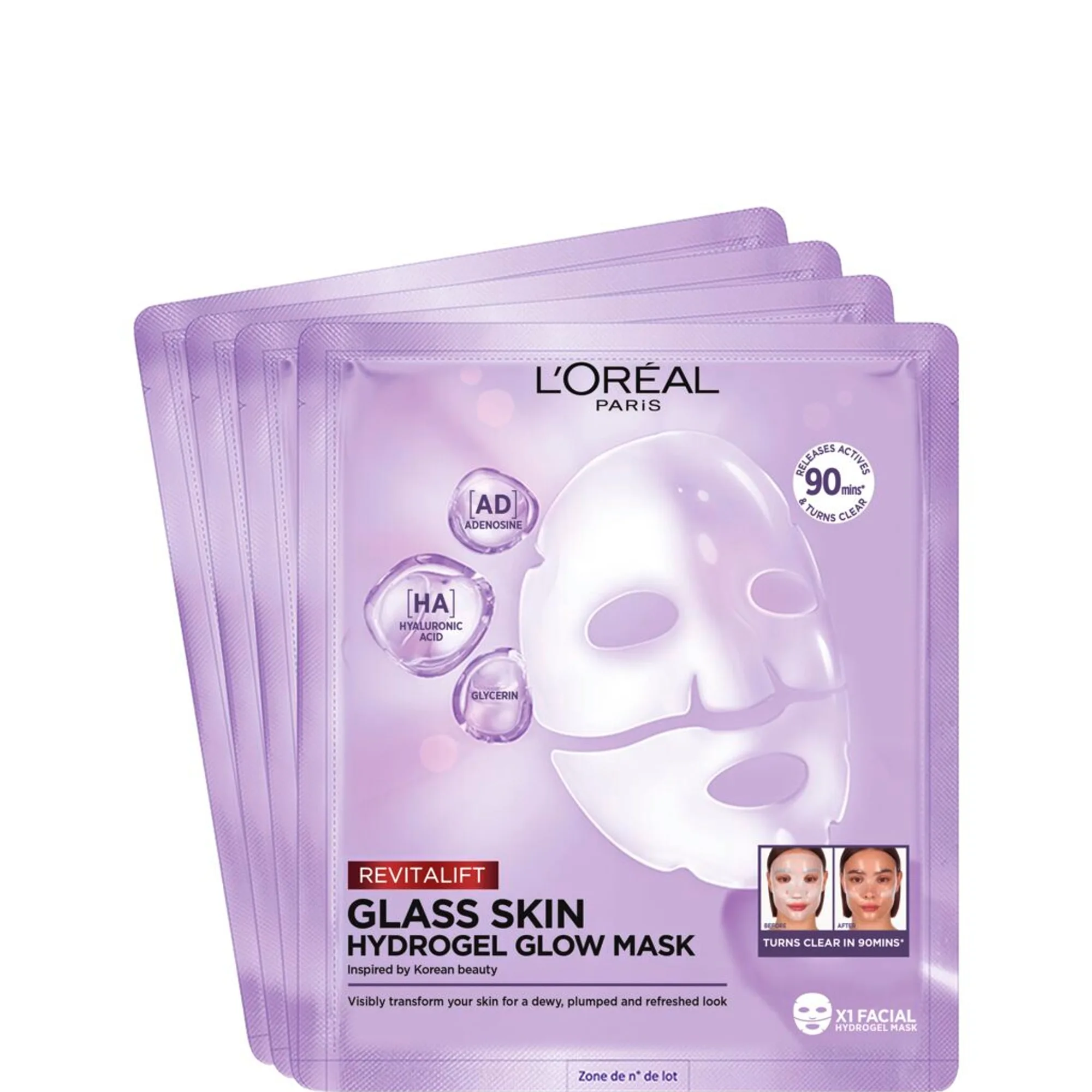 L'Oréal Paris Revitalift Filler Glass Skin Hydrogel Glow Mask 4er Box Ansiktsmask