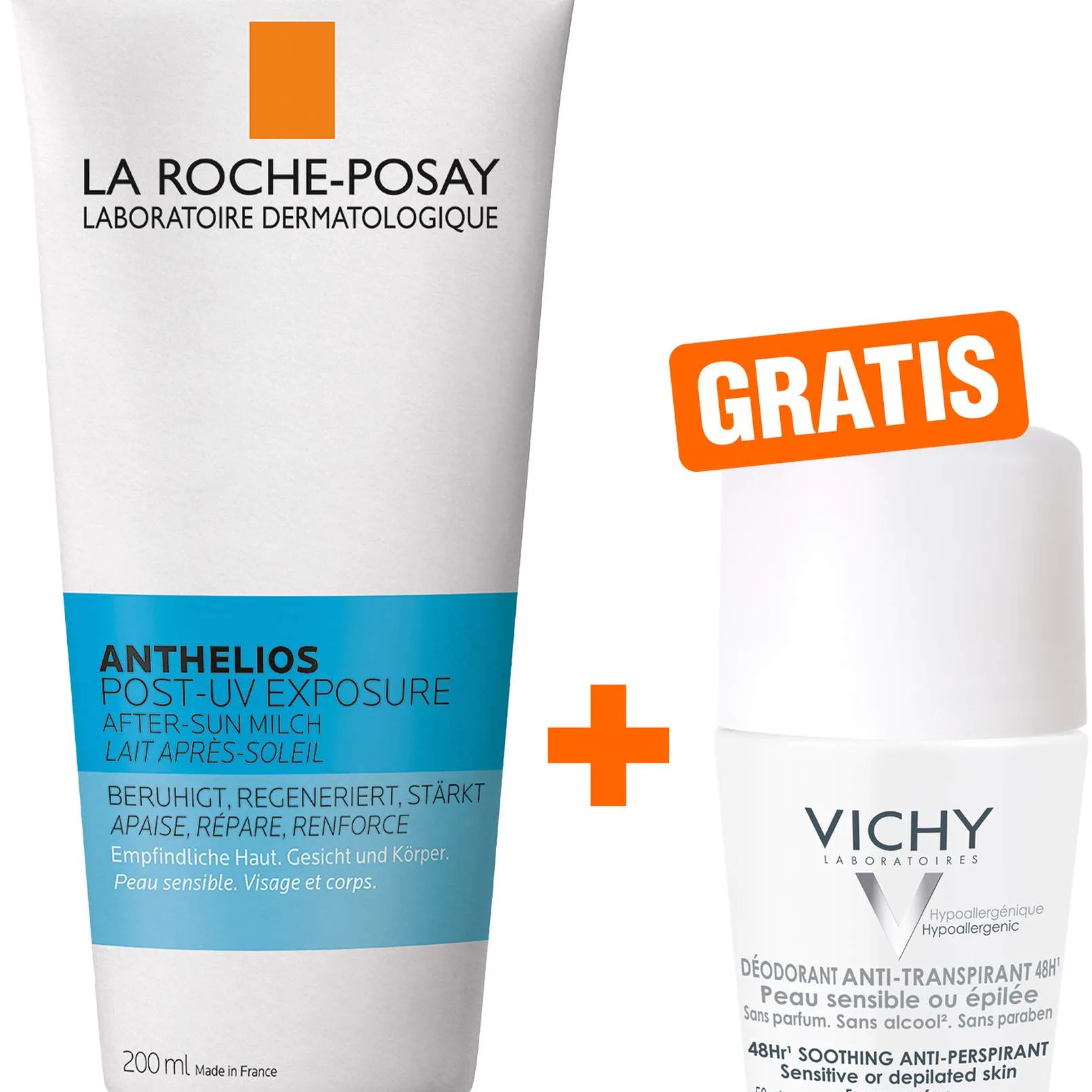 La Roche Posay Anthelios After Sun Milch 200 ml + gratis Vichy Deo Roll-on Anti Flecken 48h 50 ml - Zur Körperpflege