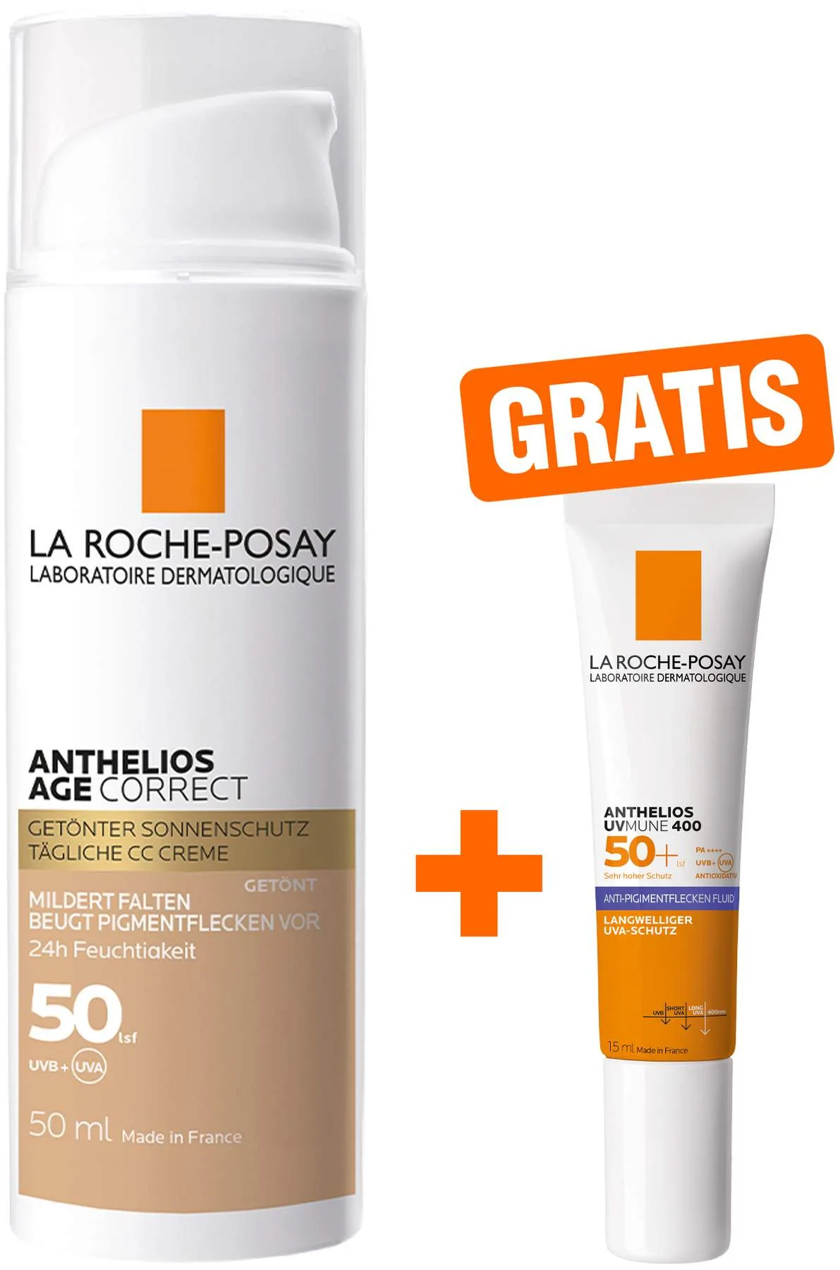 La Roche Posay Anthelios Age Correct getönt LSF 50 50 ml Creme + gratis Anthelios Anti-Pigment Fluid 15 ml - Getönte Anti Aging Sonnencreme