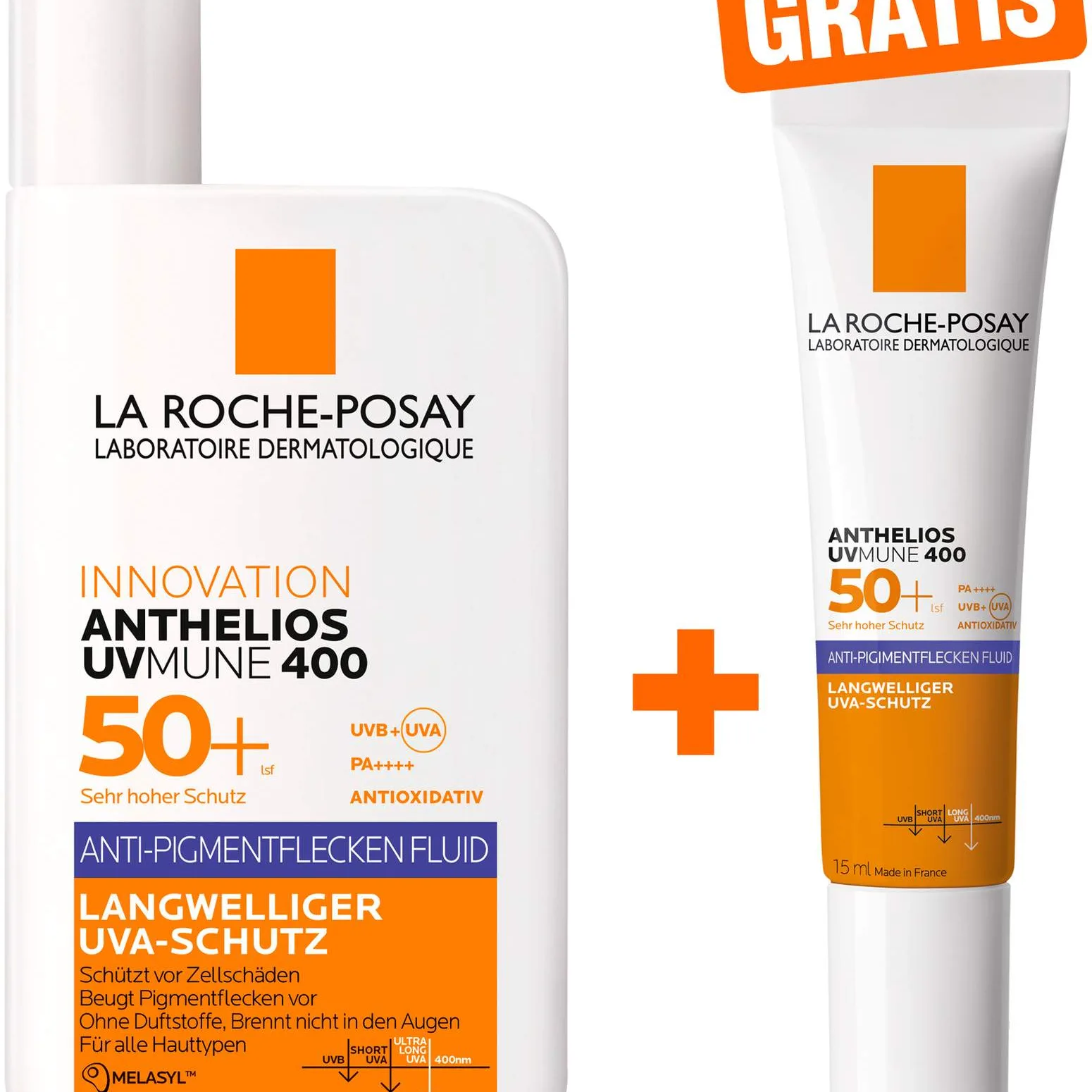 La Roche Posay Anthelios Anti-Pigment LSF 50 Fluid 50 ml + gratis Anthelios Anti-Pigment Fluid 15 ml - Bei Pigmentstörungen
