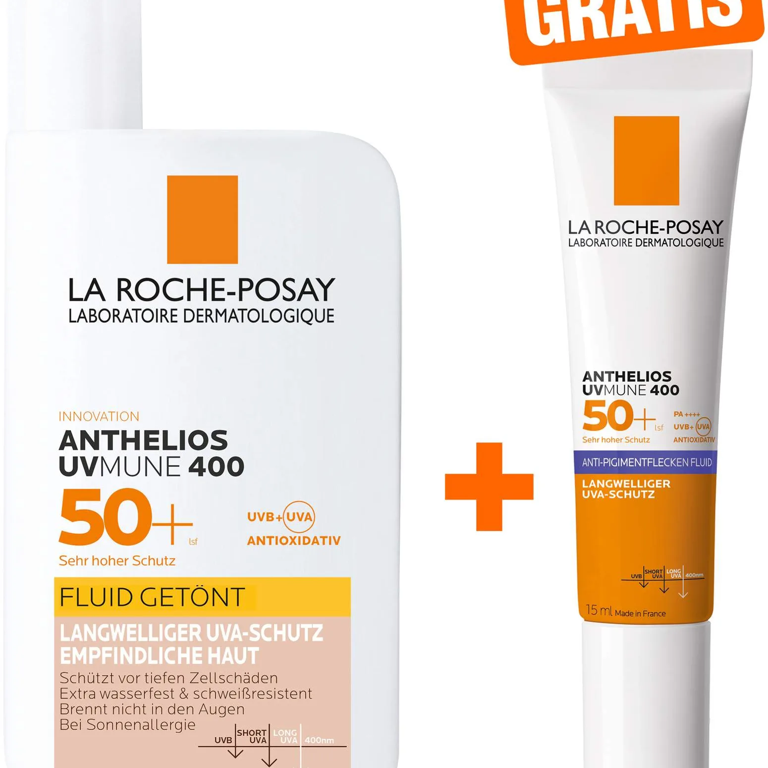 La Roche Posay Anthelios Invisible Fluid Getönt UVMune 400 LSF 50+ 50 ml + gratis La Roche Posay Anti-Pigment 15 ml - Bei Sonnenallergie
