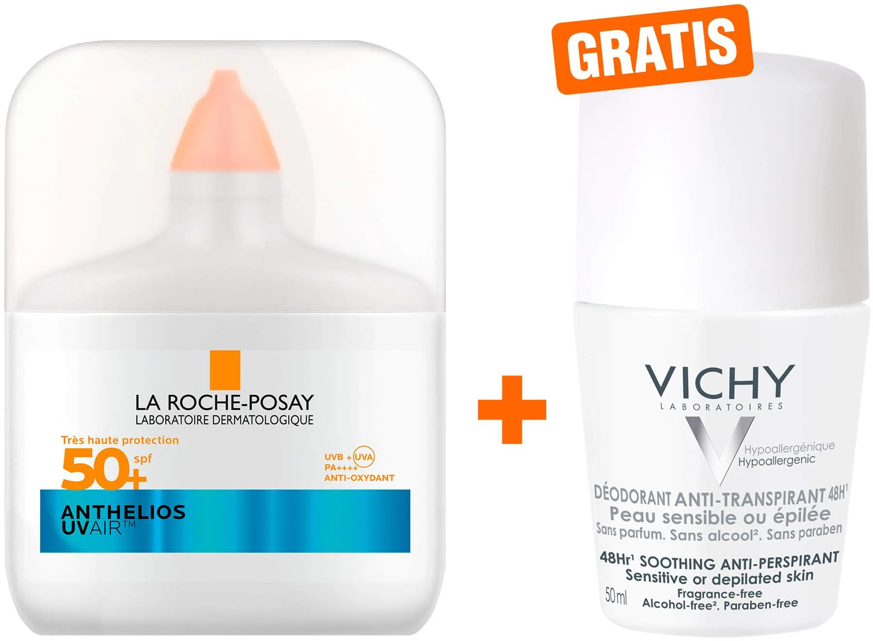 La Roche Posay Anthelios UV Air Serum LSF 50+ 50 ml + gratis Vichy Deo Roll-on Anti Flecken 48h 50 ml - Sonnenschutz
