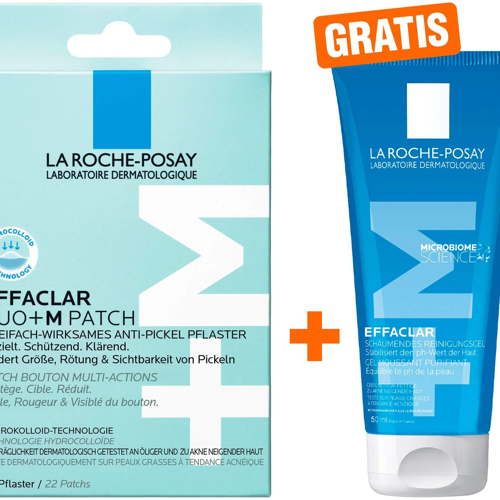 La Roche Posay Effaclar Duo+M Patch 22 Stück + gratis La Roche Posay Effaclar Gel 50 ml Mini - Mildert Pickel und Pickelmale