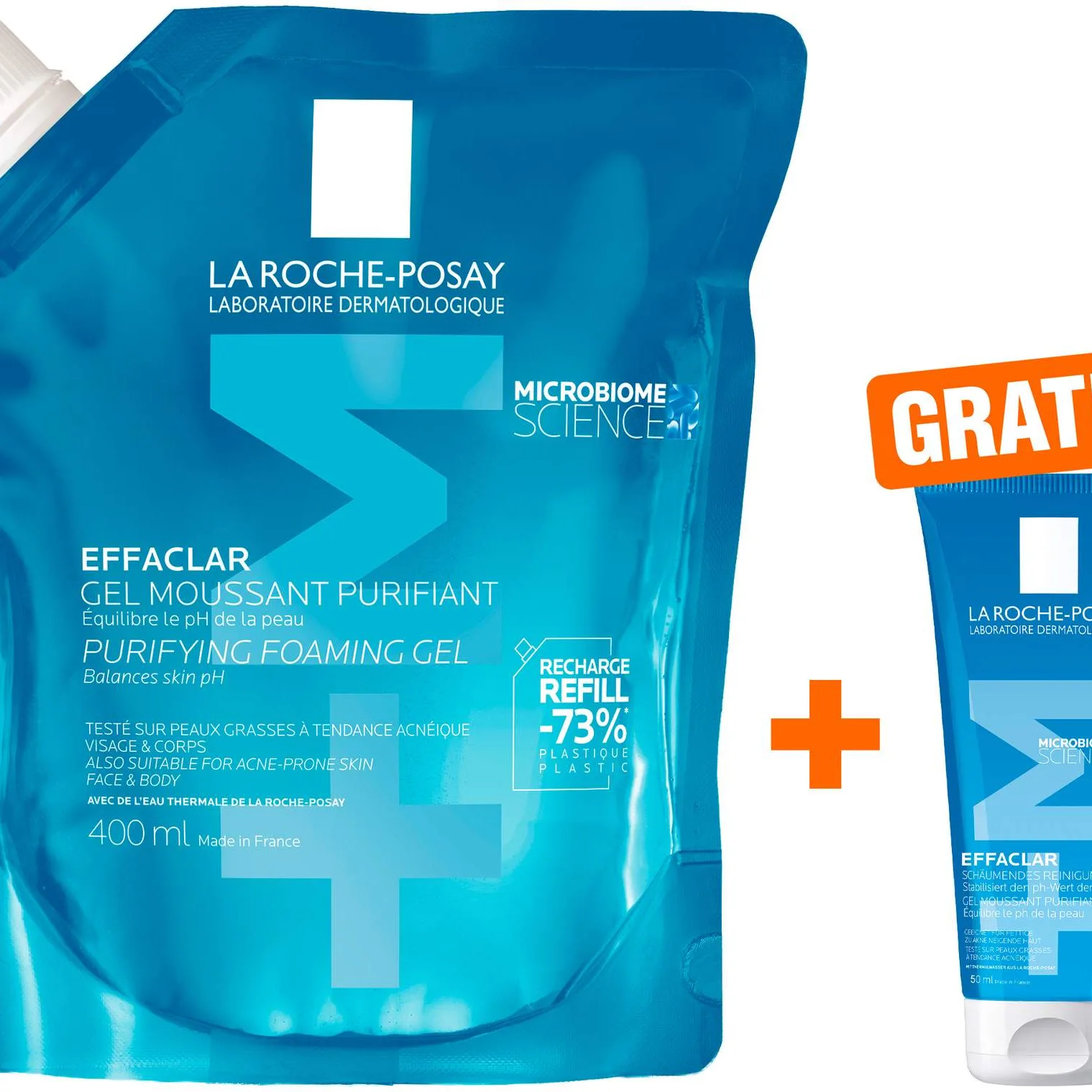 La Roche Posay Effaclar Foaming Gel Nachfüllpack 400 ml + gratis La Roche Posay Effaclar Gel 50 ml Mini - Bei fettiger und unreiner Haut