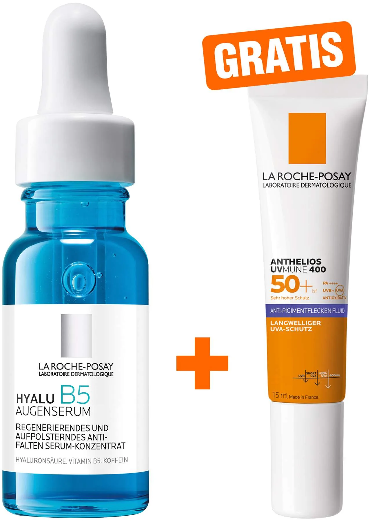 La Roche Posay Hyalu B5 Augenserum 15 ml + gratis Anthelios Anti-Pigment Fluid 15 ml - Zur Augenpflege