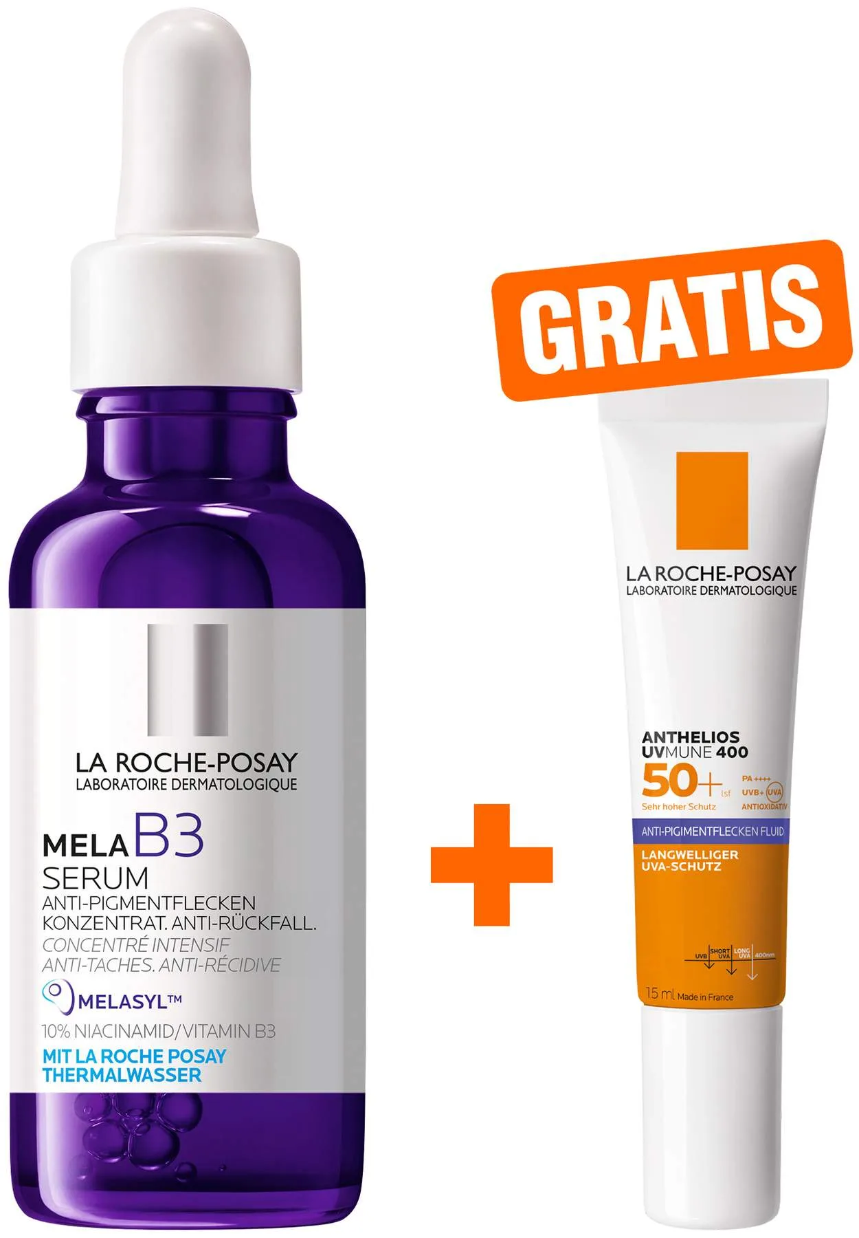 La Roche Posay Mela B3 30 ml Serum + gratis Anthelios Anti-Pigment Fluid 15 ml - Bei Pigmentflecken