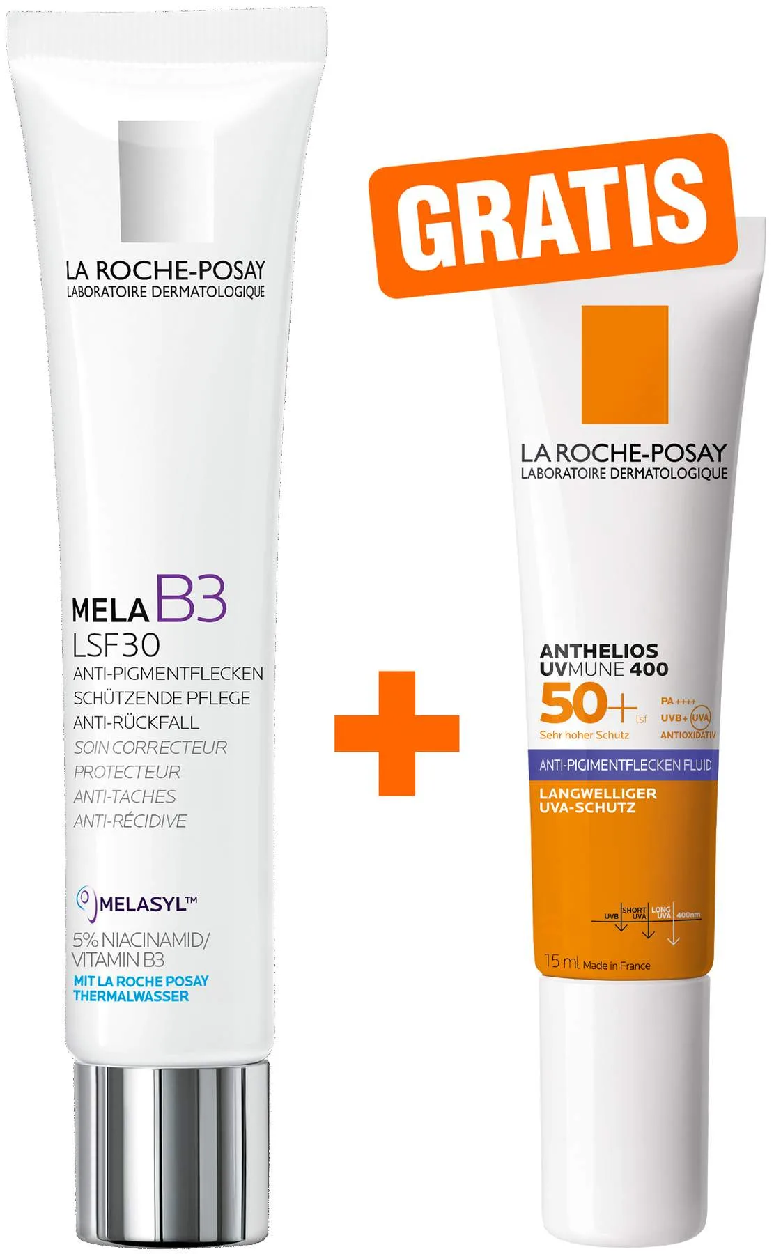La Roche Posay Mela B3 LSF30 40 ml Creme + gratis La Roche Posay Anthelios Anti-Pigment Fluid 15 ml - Bei Pigmentflecken