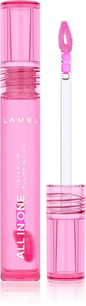 LAMEL All in One Lip Tinted Plumping Oil toningsolja för läppar för maximal volym № 402 Pink Sparkle 3 ml