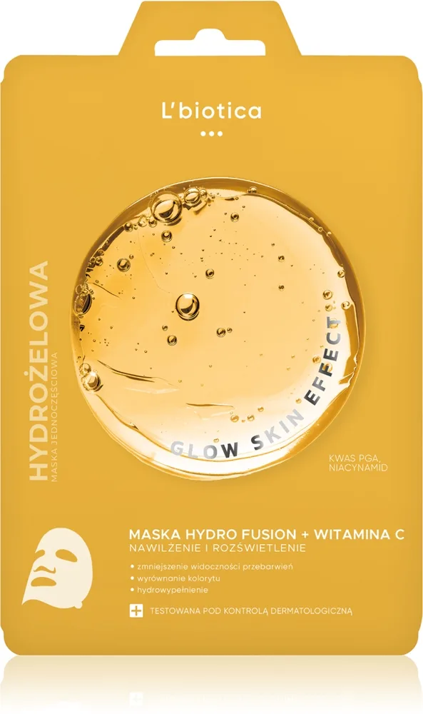 L’biotica PGA Hydro Fusion + Vitamin C intensiv hydrogelmask med uppljusande effekt 1 st.