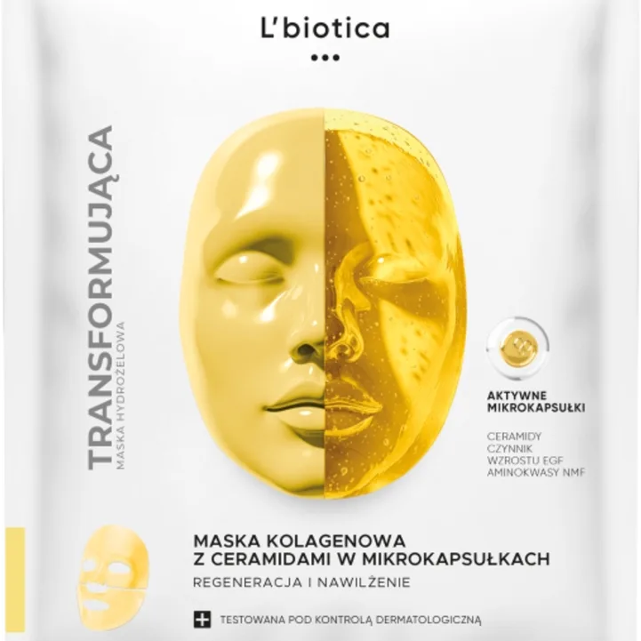 L’biotica Transforming Collagen Mask with Ceramides in Microcapsules Kollagenmask för regenerering och vård av hyn 1 st.