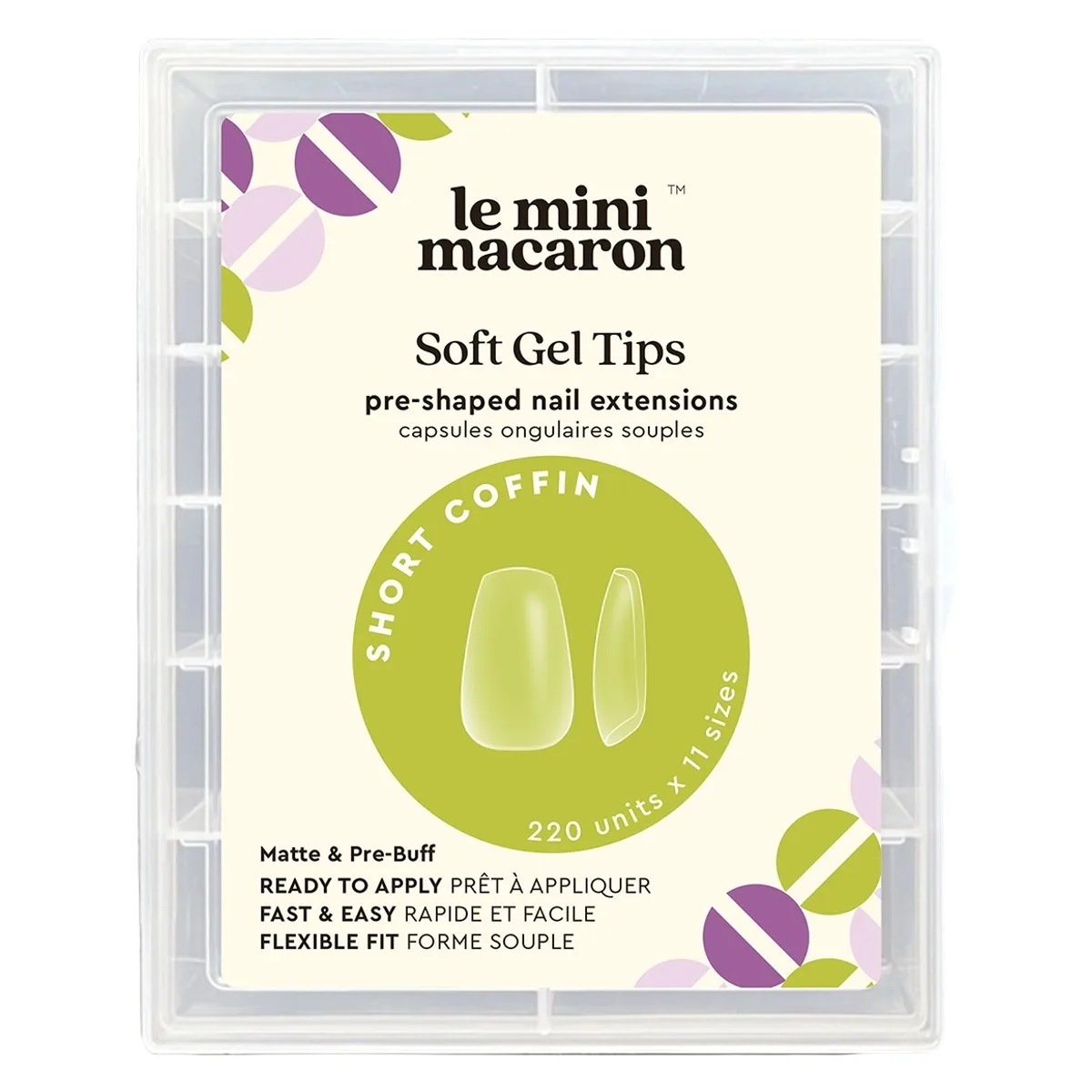 Le Mini Macaron Soft Gel Tips Short Coffin 63 ml
