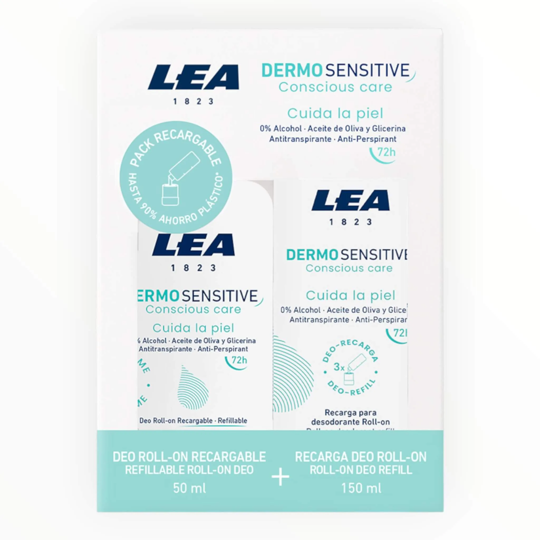 LEA Classic Gaveæske med Genopfyldelig Roll-on Deodorant + Refill, Dermo Sensitive