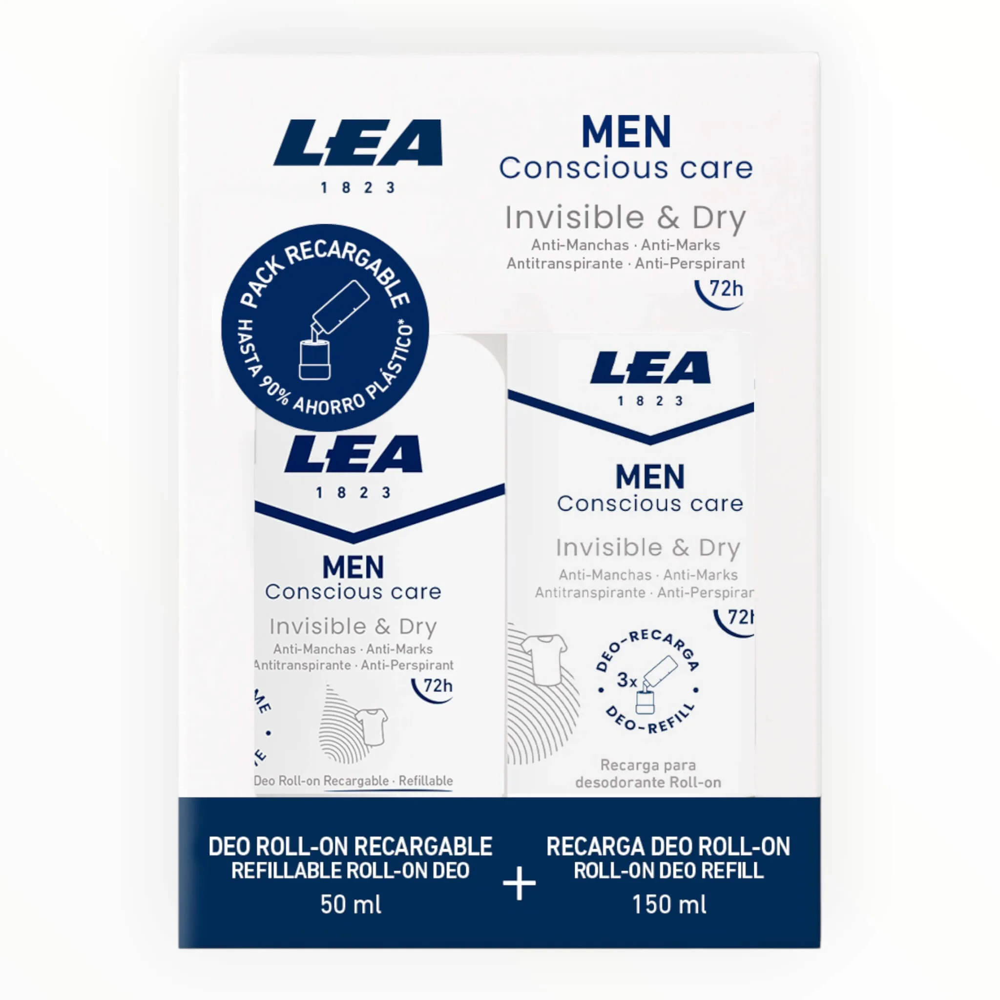 LEA Classic Gaveæske med Genopfyldelig Roll-on Deodorant + Refill, Invisible & Dry, Men