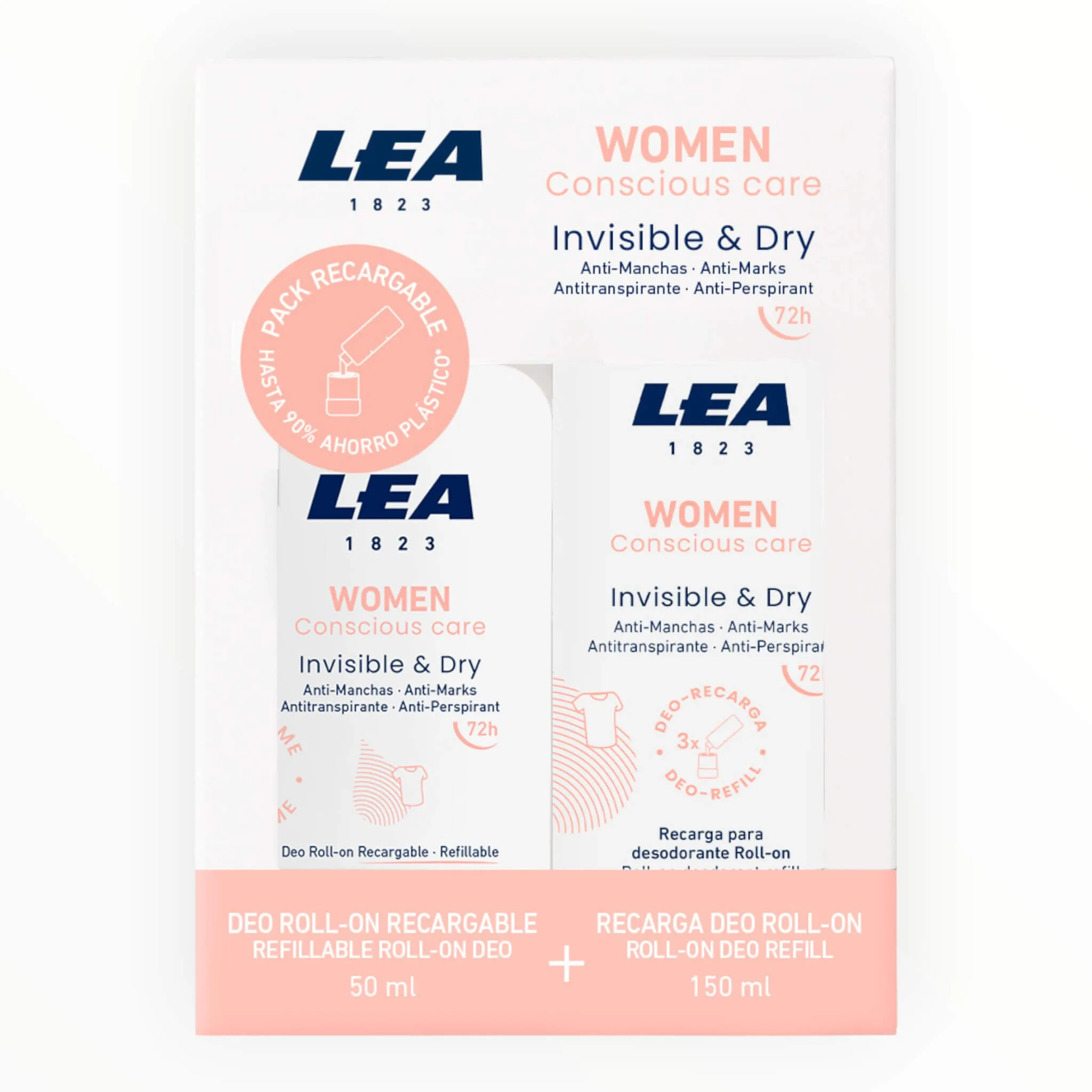 LEA Classic Gaveæske med Genopfyldelig Roll-on Deodorant + Refill, Invisible & Dry, Women