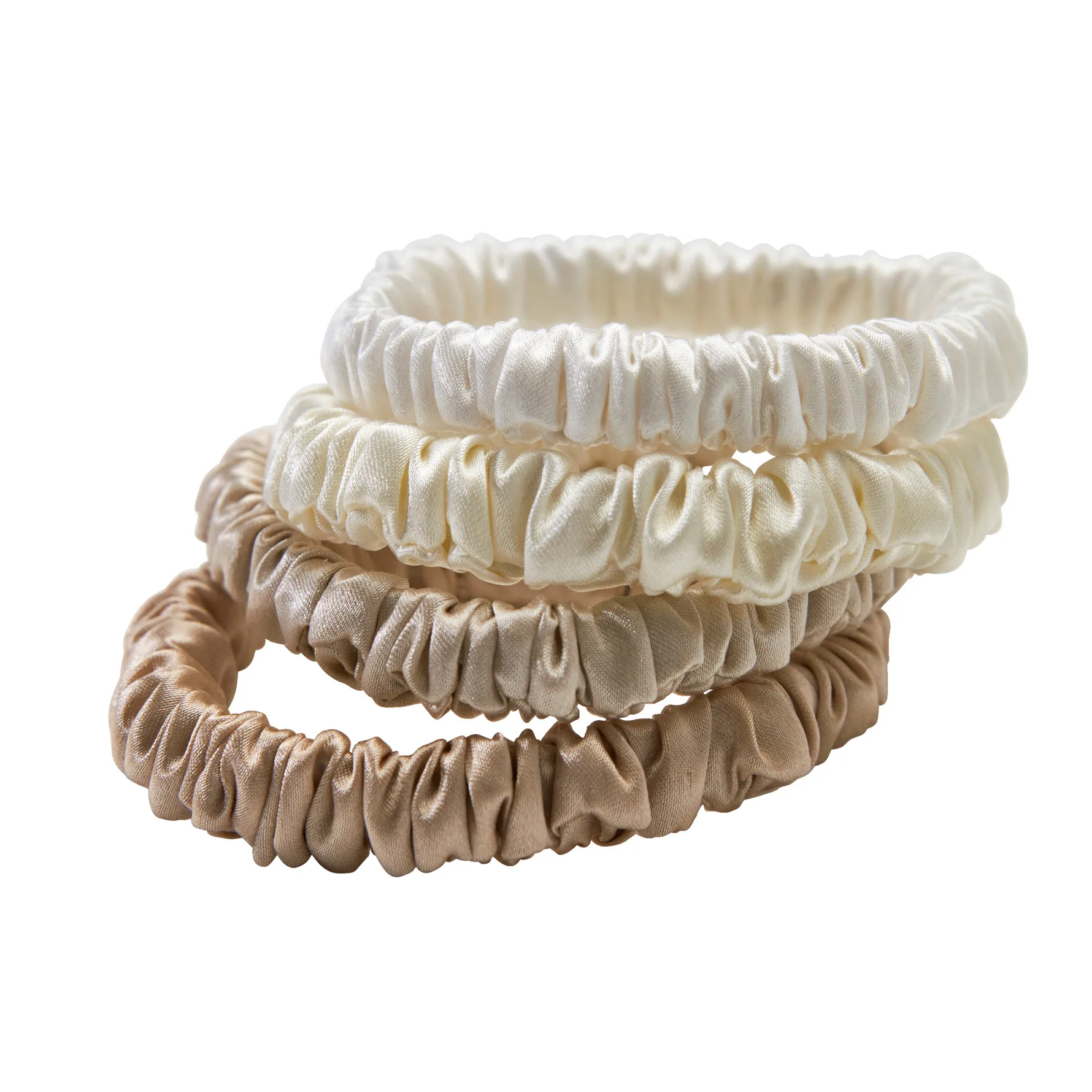 Lenoites Mulberry Silk Skinny Scrunchies, White, Cream White, Beige, Light Brown