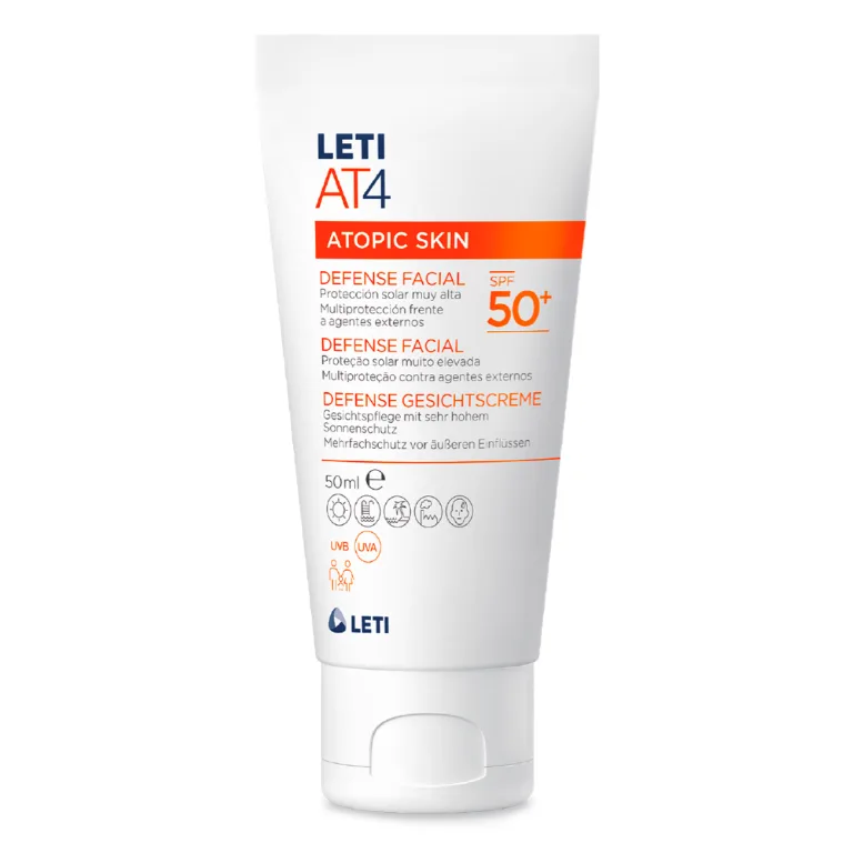 LETI AT4 Defense Gesichtscreme SPF 50+ - Wasserabweisende, hautschützende Gesichtspflege mit hohem Sonnenschutz (SPF 50+) bei trockener oder zu Neurod
