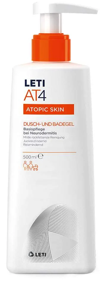 LETI AT4 Dusch- und Badegel 500 ml - Milde rückfettende Reinigung bei trockener Haut und Neurodermitis