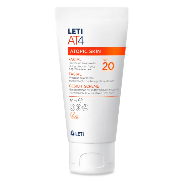 LETI AT4 Gesichtscreme SPF20 - Hautschützende Gesichtspflege mit mittelstarkem Sonnenschutz bei trockener oder zu Neurodermitis neigender Haut, 50 ml