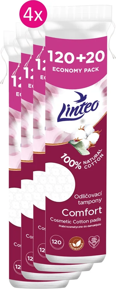 Linteo Natural Cotton Pads Wattepads 120 + 20ks x 4