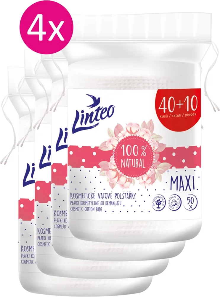 Linteo Natural Cotton Pads Abschminkpads 40 + 10ks x 4